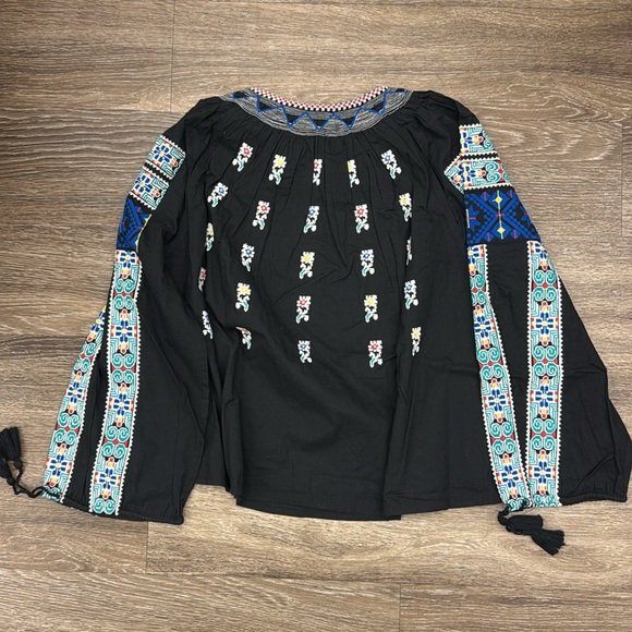 Sea New York Black Peasant Top Embroidered Lined 100% Cotton Size 4 - Picture 5 of 5